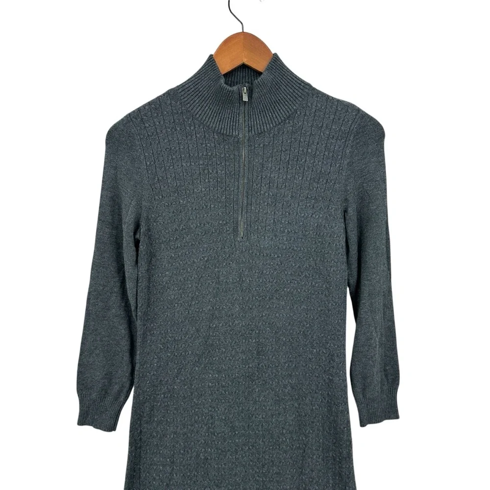 New TOMMY BAHAMA Sweater Dress Pickford Cable Knit Half-Zip Gray - Picture 3 of 6